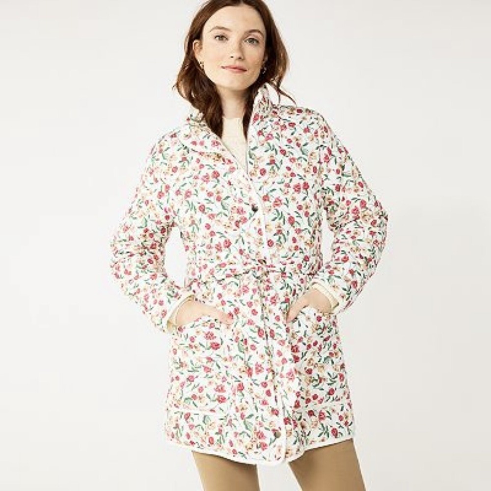 Draper James RSVP Women's Small Pink Multicolor Floral Spring Quilted Jacket NEW